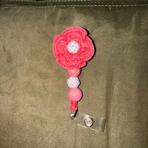 Handcrafted Pink Flower Badge Holder